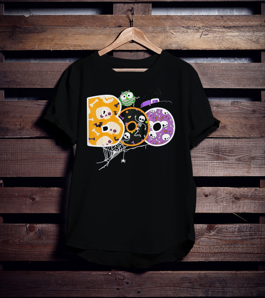 Boo Halloween Skeleton Spider Web Mummy Spooky T-Shirt