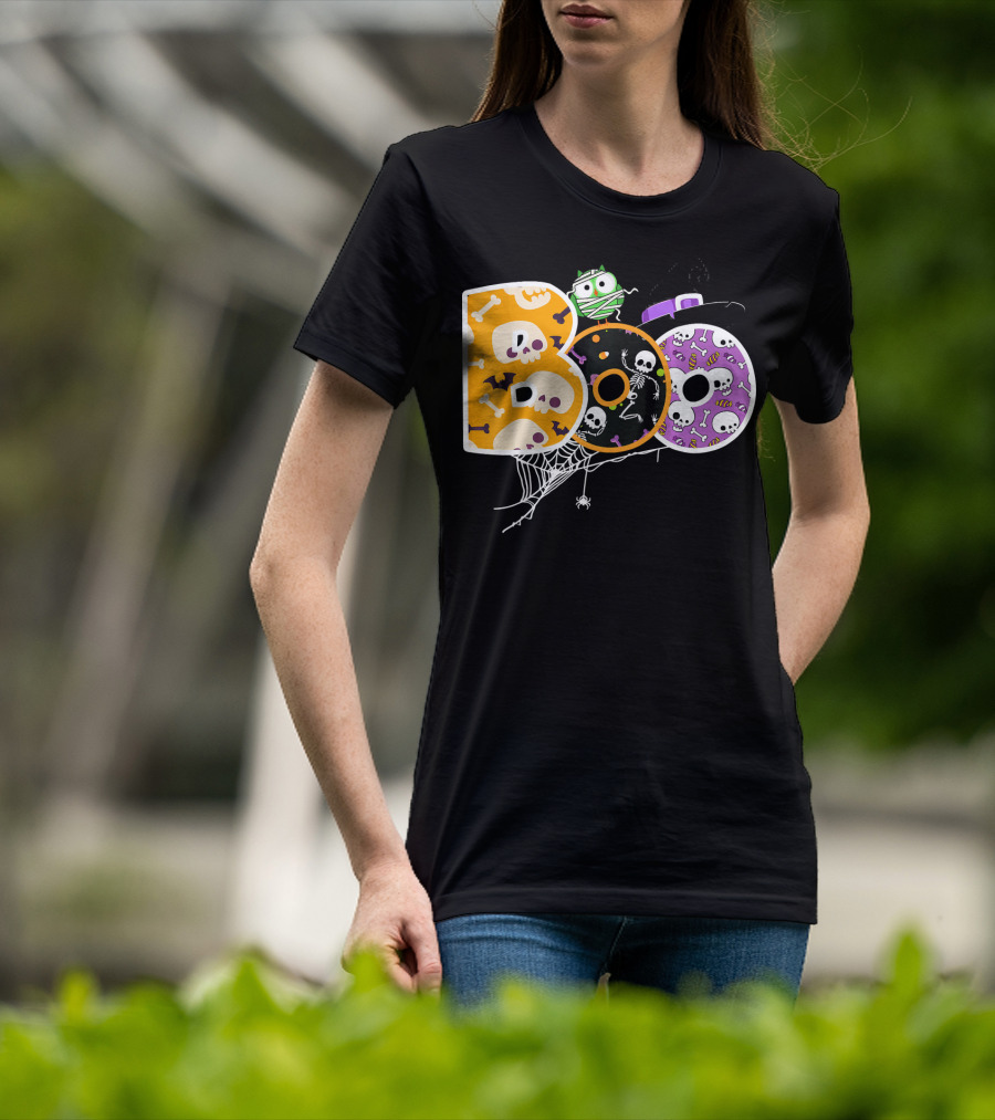 Boo Halloween Skeleton Spider Web Mummy Spooky T-Shirt