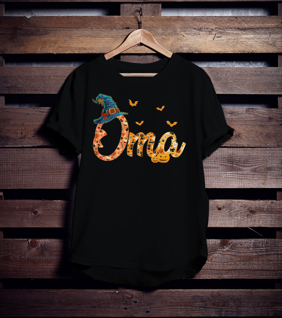 Oma Halloween Witch Hat Bats Pumpkins Costume T-Shirt