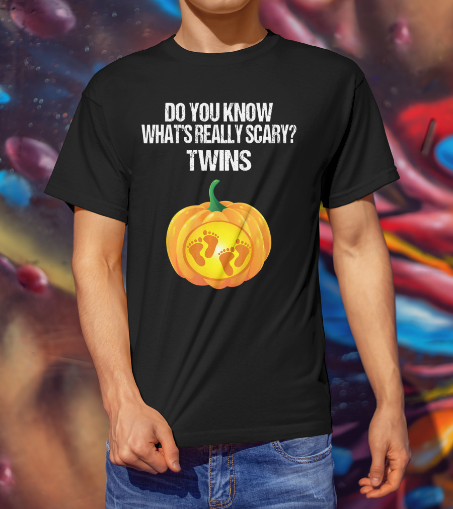 Do You Know What's Really Scary? Twins Pumpkin Belly Pregnancy Announcement T-Shirt