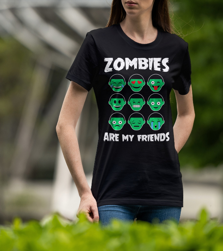 Zombies Are My Friends Funny Zombie Emoji Collection T-Shirt