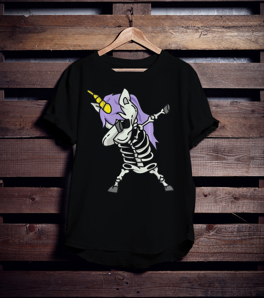 Skeleton Unicorn Dabbing Scary Cool Halloween Co T-Shirt