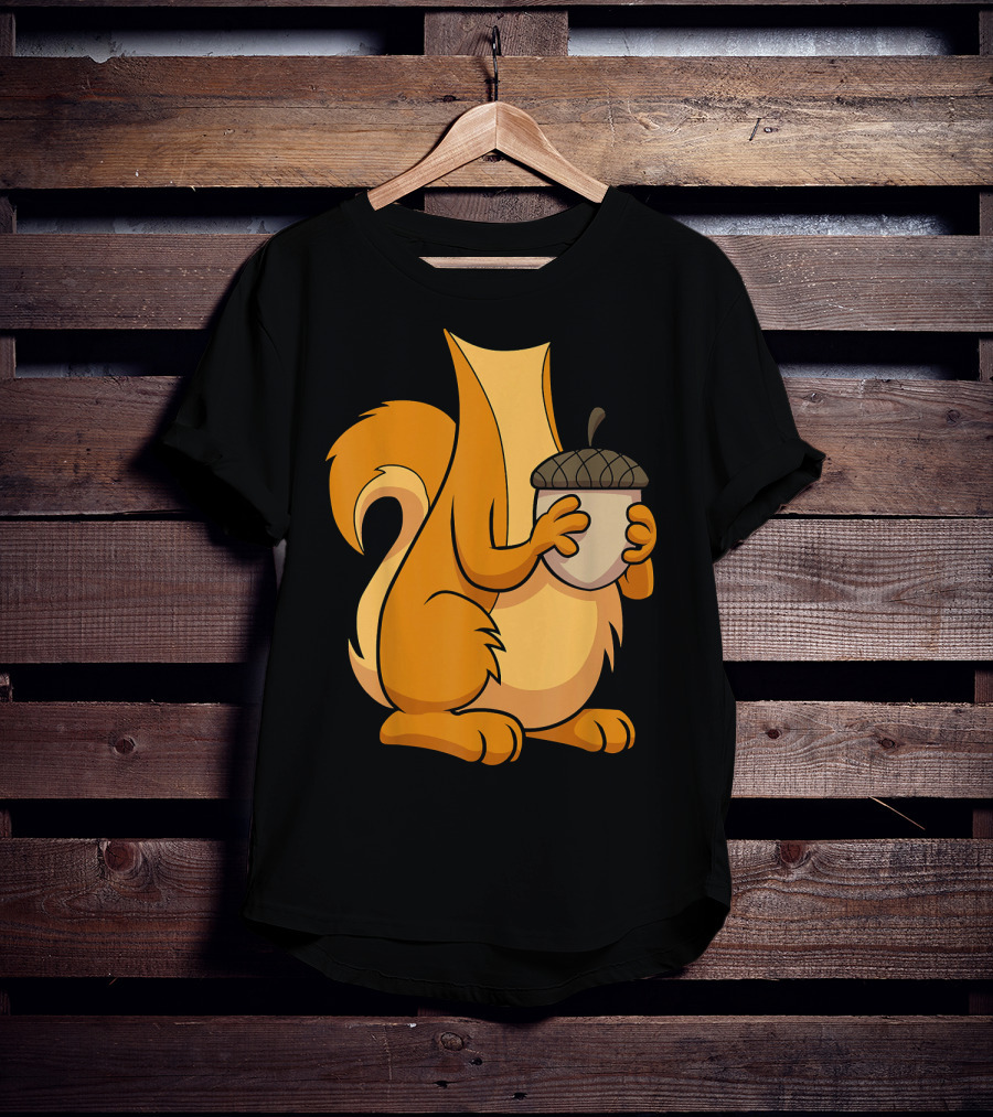 Squirrel Holding Acorn Cartoon T-Shirt