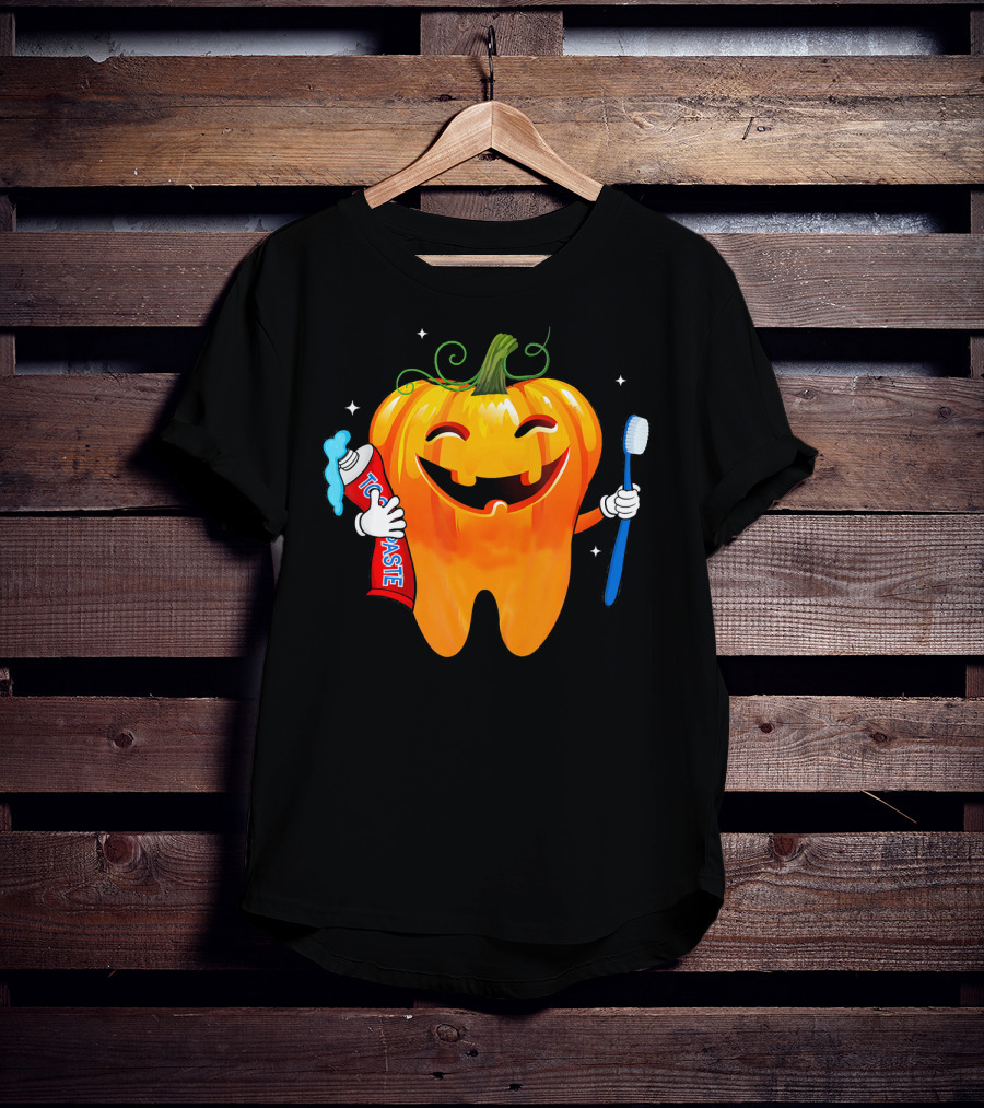 Dental Toothpaste Halloween Pumpkin With Toothbrush T-Shirt