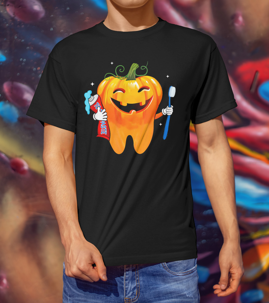 Dental Toothpaste Halloween Pumpkin With Toothbrush T-Shirt