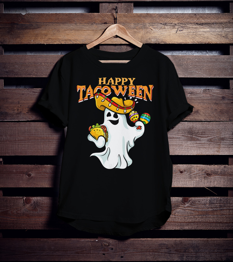 Happy Tacoween Halloween Mexico Mexica Ghost Sombrero Taco Balloon T-Shirt