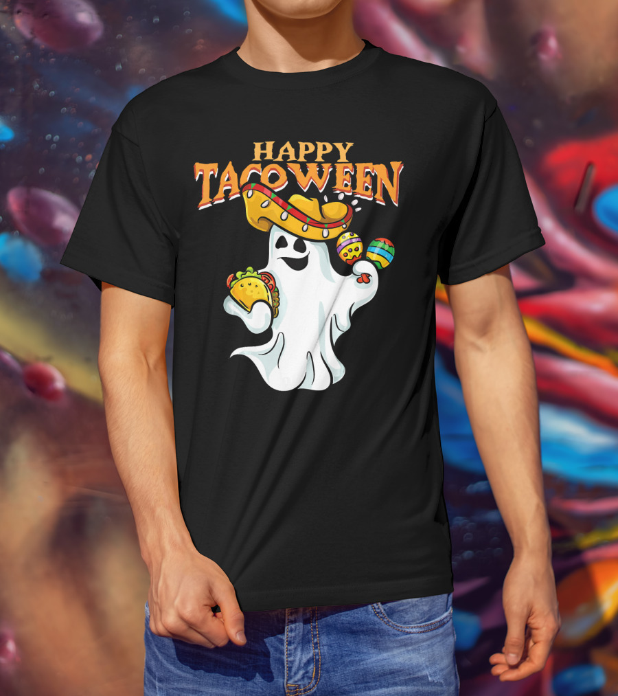 Happy Tacoween Halloween Mexico Mexica Ghost Sombrero Taco Balloon T-Shirt