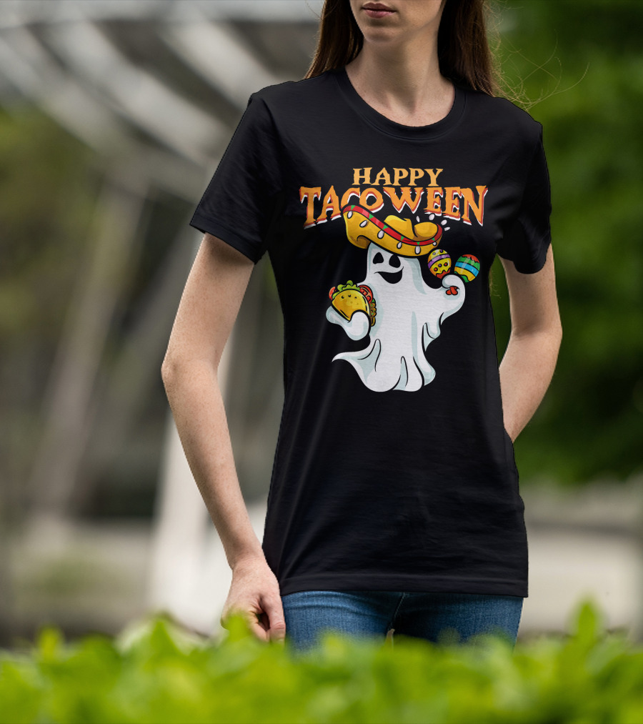 Happy Tacoween Halloween Mexico Mexica Ghost Sombrero Taco Balloon T-Shirt
