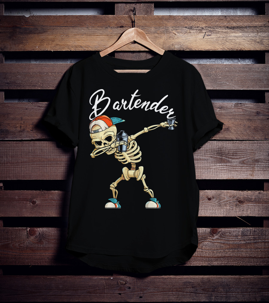 Bartender Skeleton Dab With Shaker And Glass T-Shirt