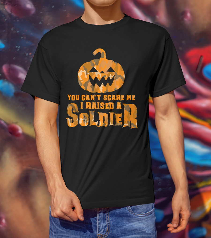 You Can't Scare Me I Raised A Soldier Halloween Camo Pumpkin T-Shirt