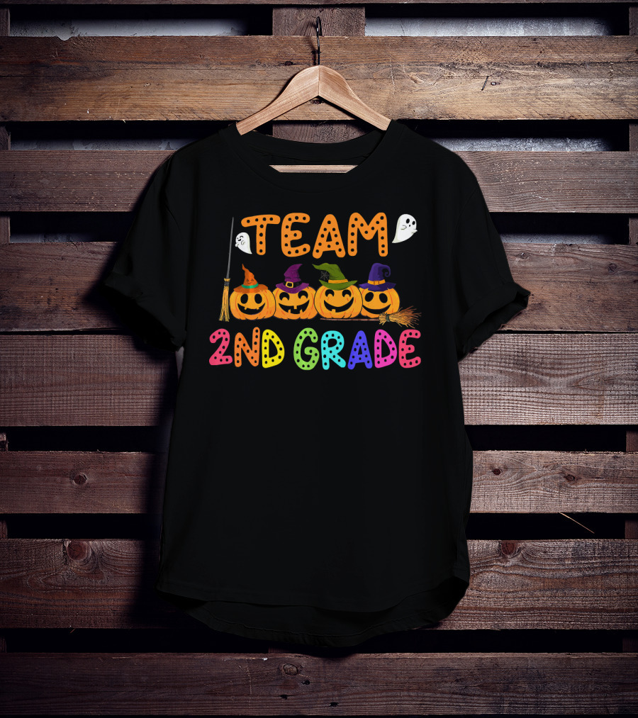 Team 2nd Grade Halloween Pumpkin Crew T-Shirt