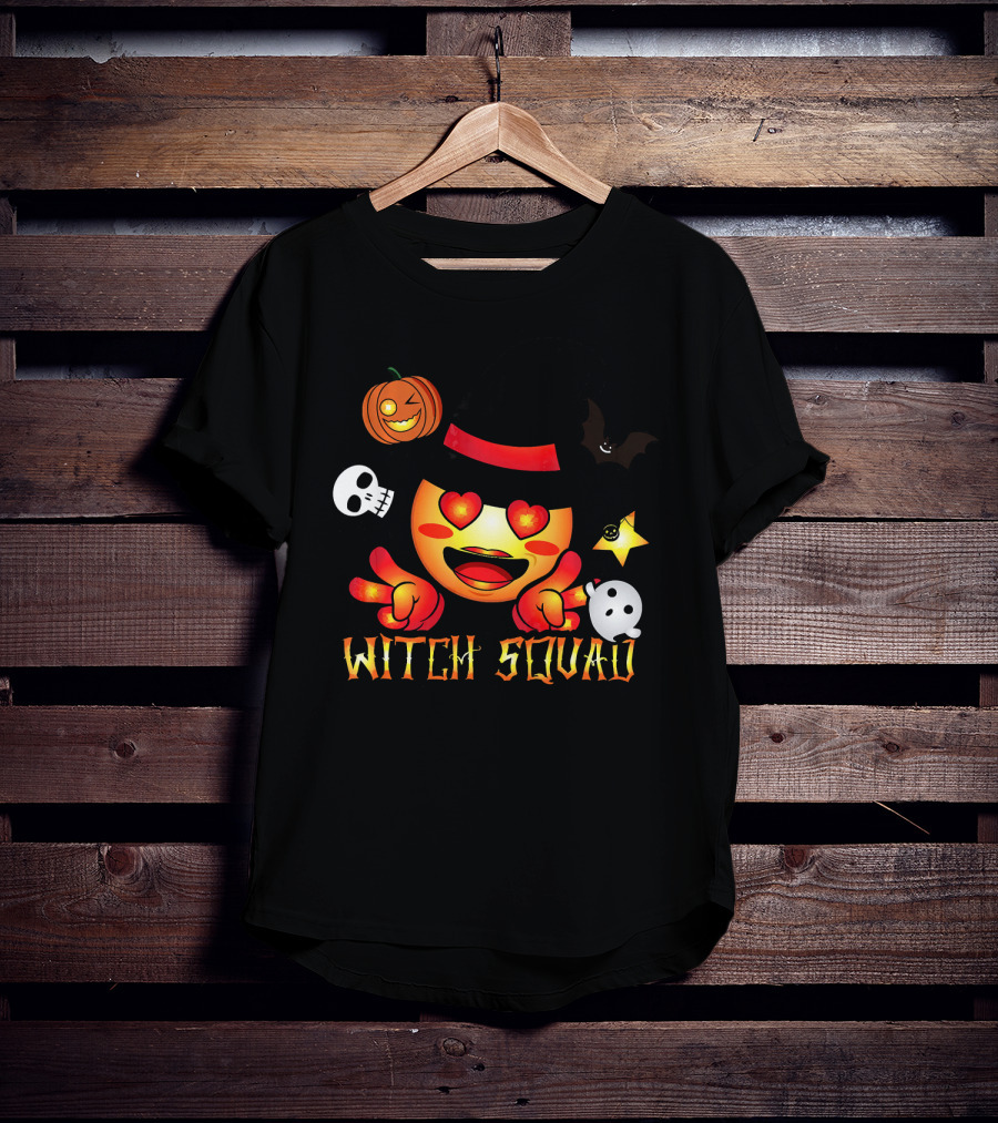Witch Squad Halloween Emoji Pumpkin Bat Skull Ghost T-Shirt