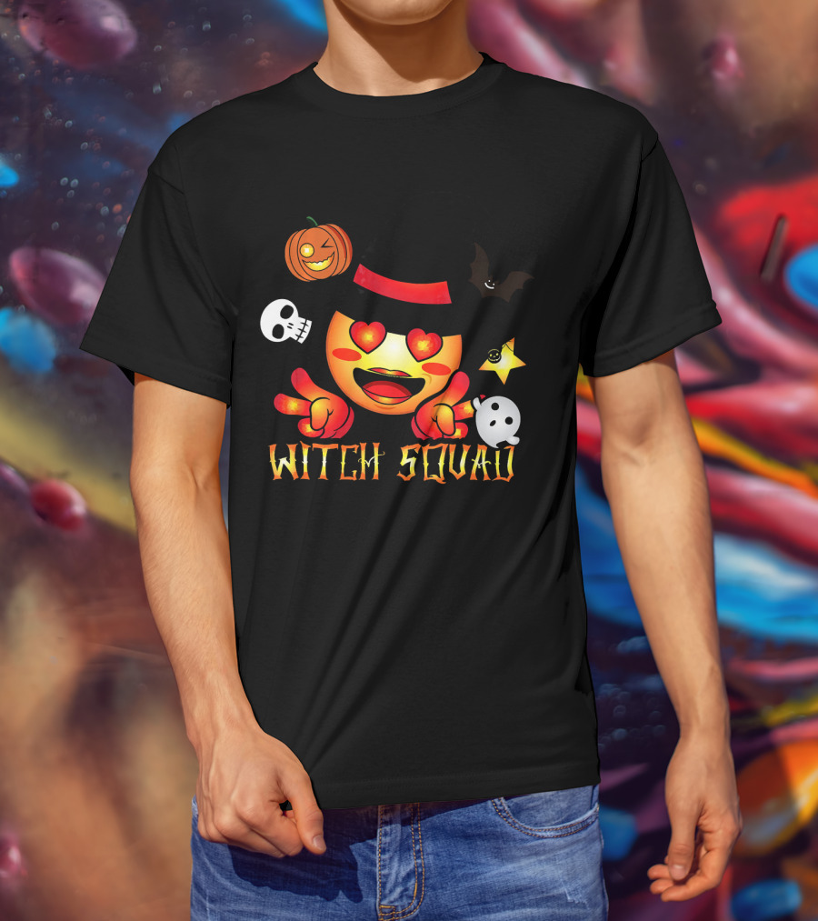 Witch Squad Halloween Emoji Pumpkin Bat Skull Ghost T-Shirt