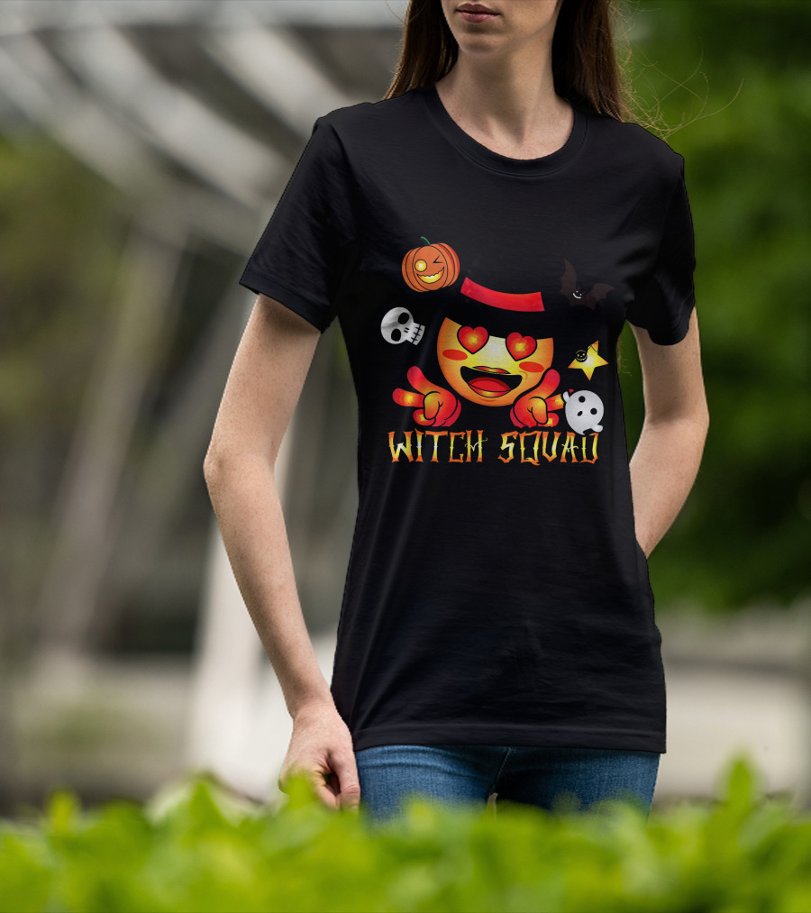 Witch Squad Halloween Emoji Pumpkin Bat Skull Ghost T-Shirt