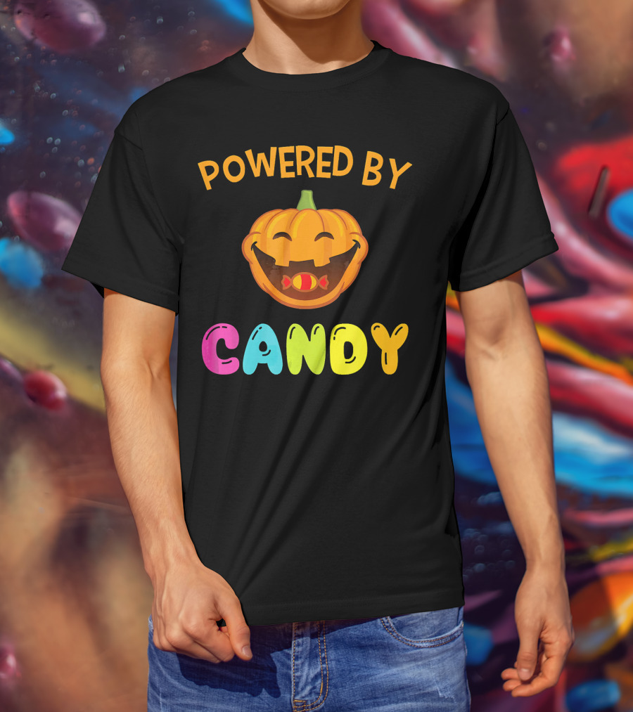 Powered By Candy Halloween Pumpkin Face T-Shirt