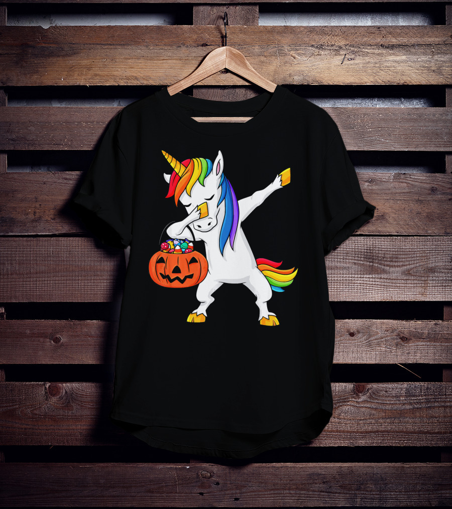 Dabbing Unicorn Halloween Pumpkin Candy Dab Girl T-Shirt