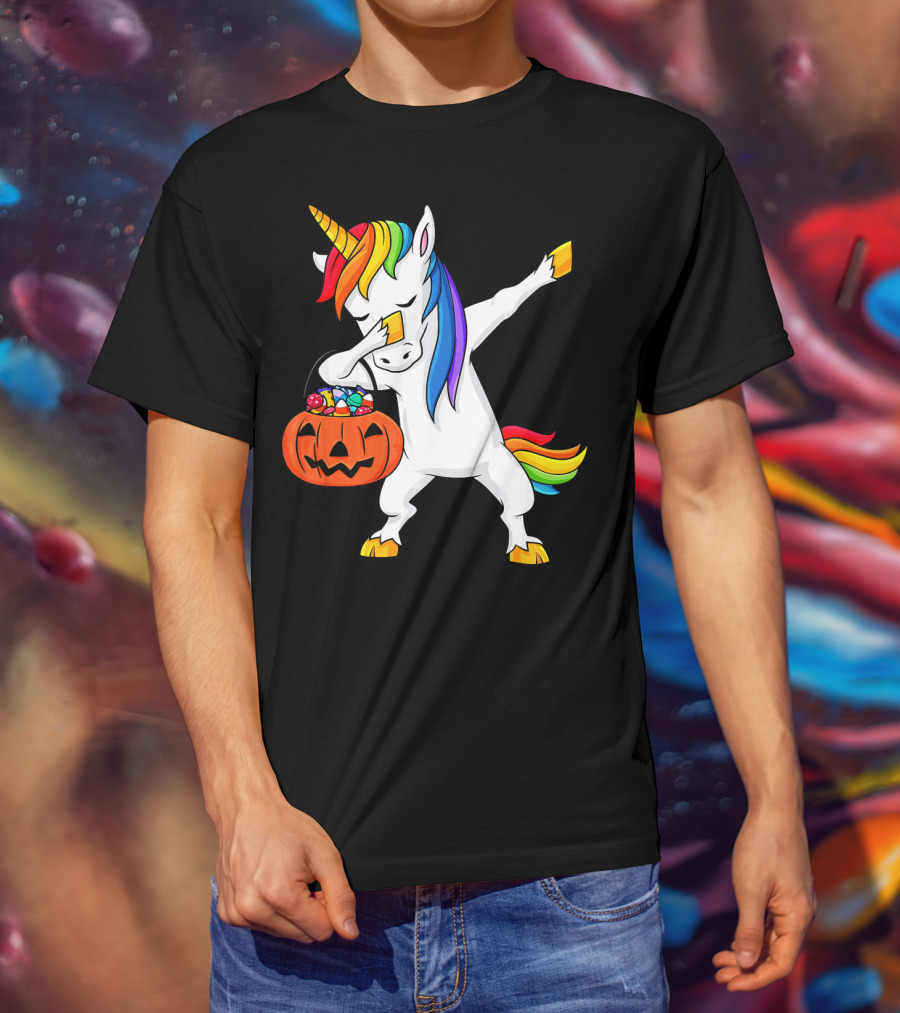 Dabbing Unicorn Halloween Pumpkin Candy Dab Girl T-Shirt