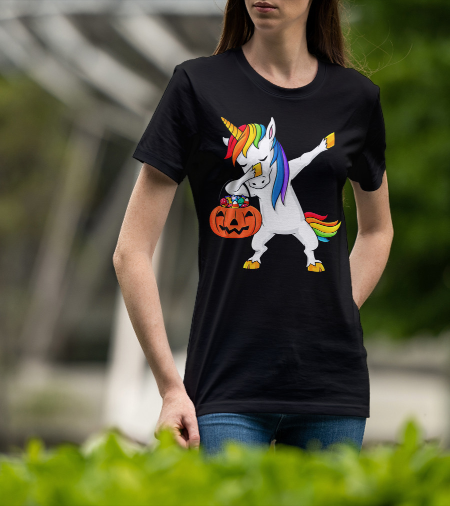 Dabbing Unicorn Halloween Pumpkin Candy Dab Girl T-Shirt