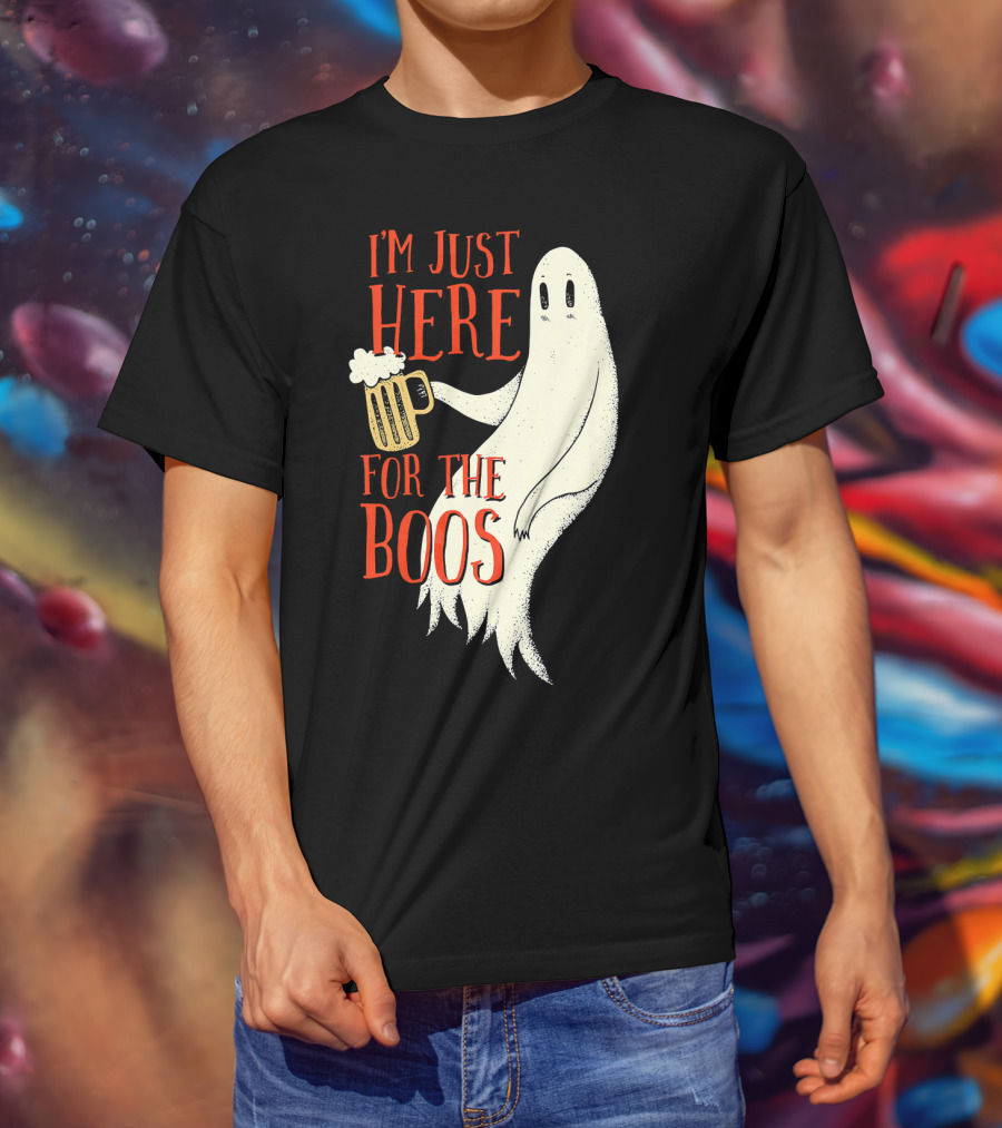 I'm Just Here For The Boos Ghost Holding Beer T-Shirt