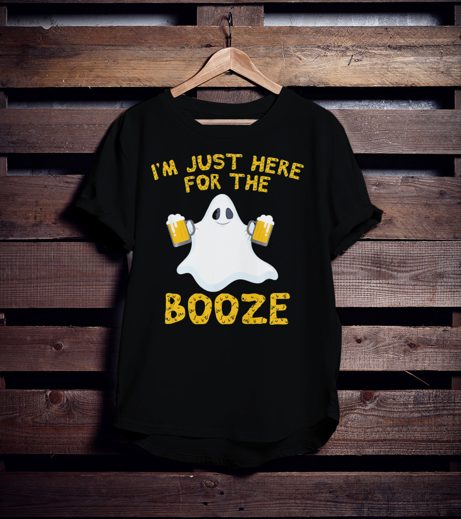 I'm Just Here For The Booze Ghost Holding Beer Mugs T-Shirt