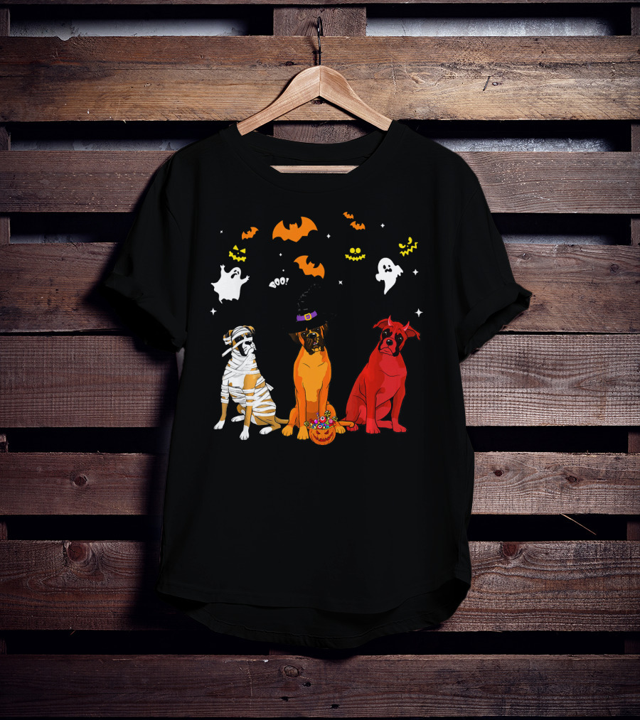 Halloween Boxer Dogs Mummy Witch Ghosts Bats T-Shirt