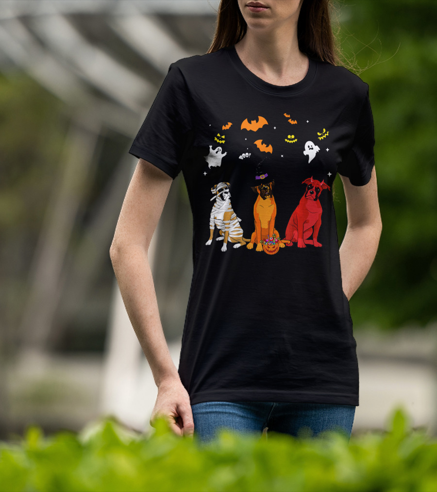Halloween Boxer Dogs Mummy Witch Ghosts Bats T-Shirt