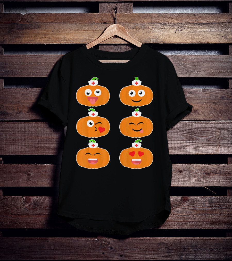 Nurse Halloween Pumpkin Emoticons T-Shirt