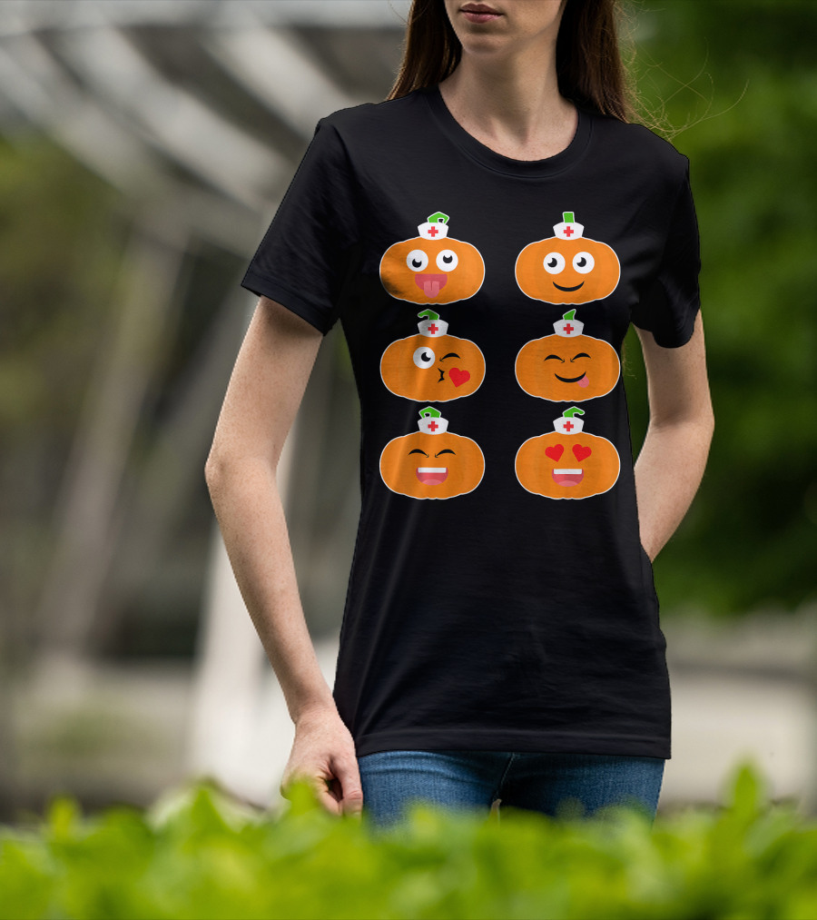 Nurse Halloween Pumpkin Emoticons T-Shirt