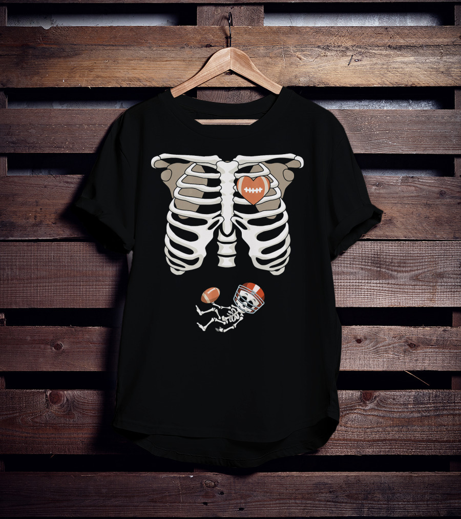 Pregnancy Skeleton Rib Funny Foo Baby Skeleton Football Heart Helmet T-Shirt