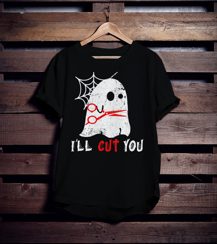 Halloween Boo Ghost Hairstylist I'll Cut You T-Shirt