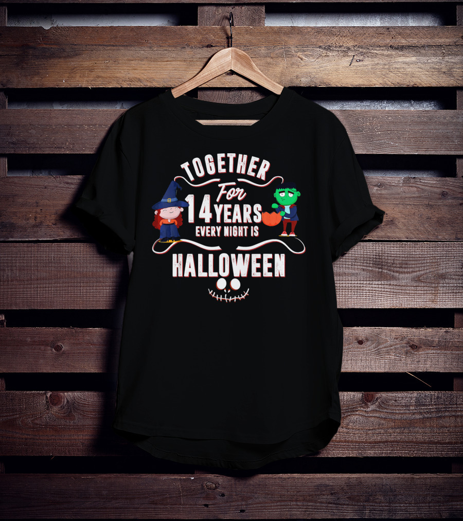 Together For 14 Years Every Night Is Halloween Witch And Frankenstein T-Shirt