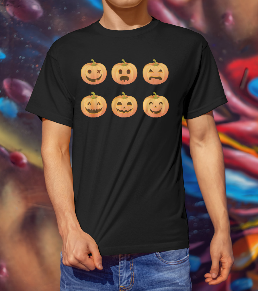 Pumpkin Emoji Faces Halloween Expressions T-Shirt