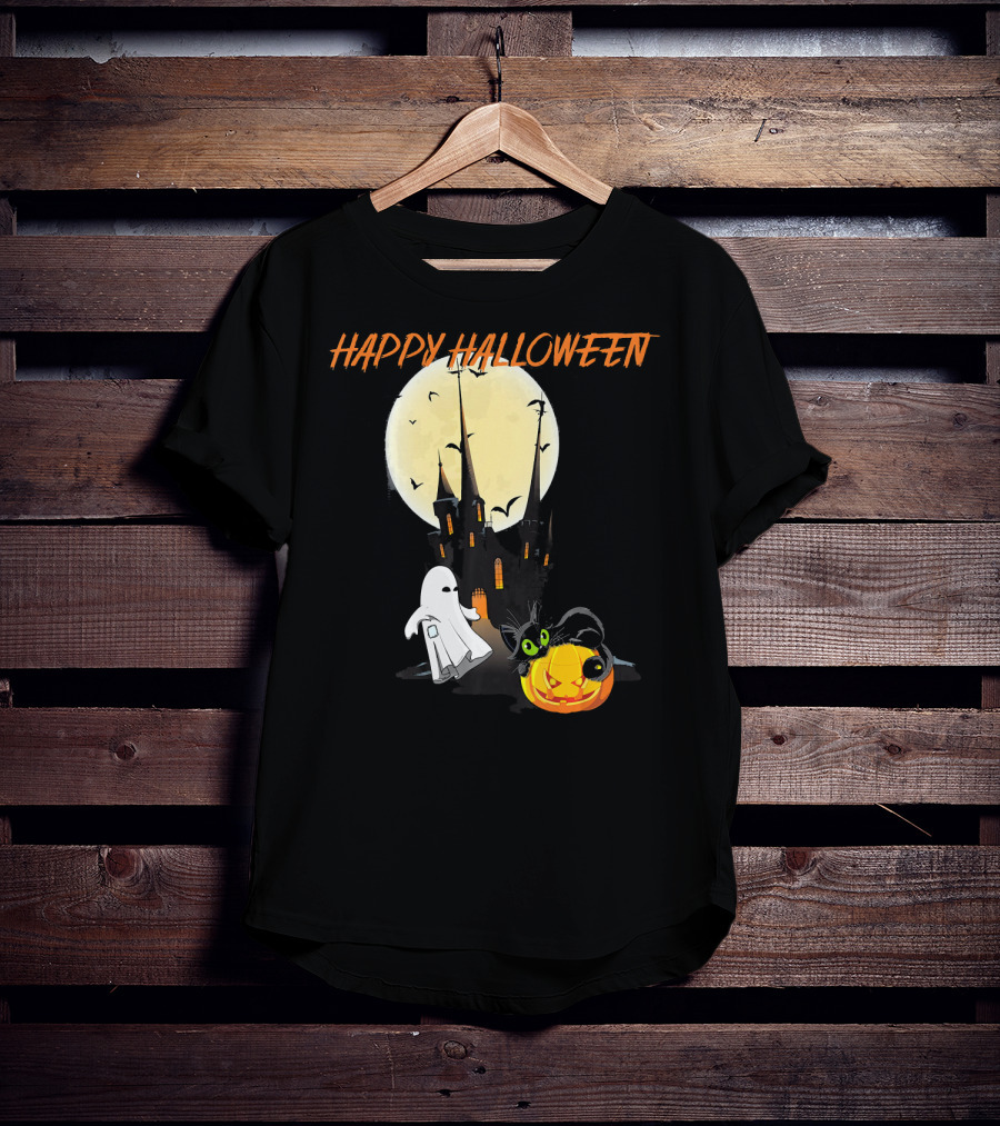 Happy Halloween Ghost Scary Cat Moon Pumpkin T-Shirt