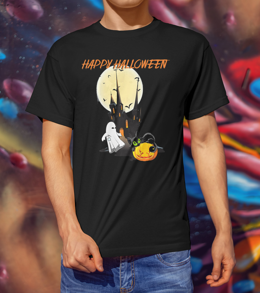 Happy Halloween Ghost Scary Cat Moon Pumpkin T-Shirt