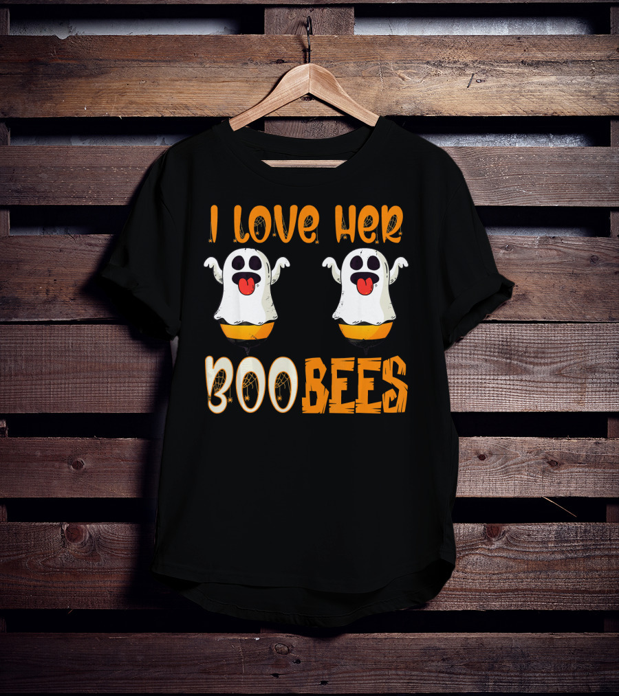 I Love Her Boo Bees Ghost Halloween Matching T-Shirt