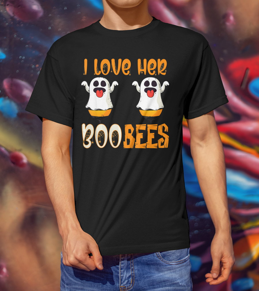 I Love Her Boo Bees Ghost Halloween Matching T-Shirt