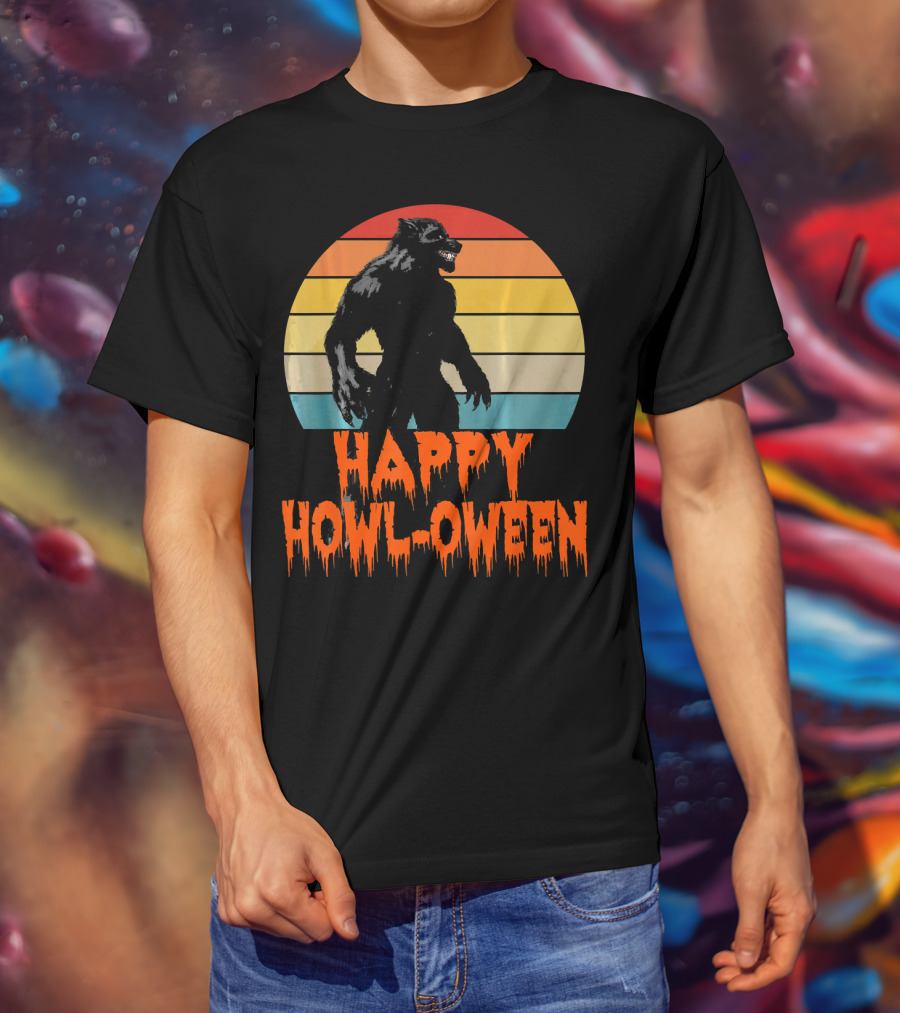 Happy Howl-Oween Werewolf Vintage Werewolves Halloween Co T-Shirt