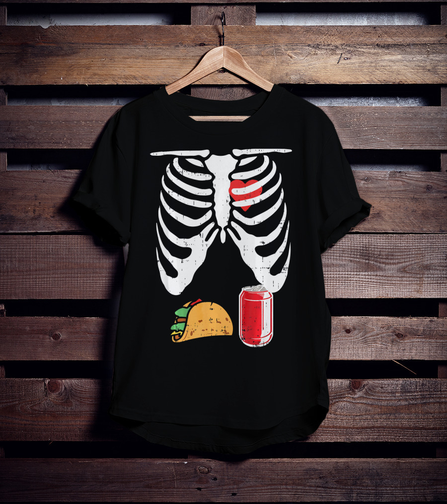 Skeleton Ribcage Heart Taco Beer Can Xray T-Shirt