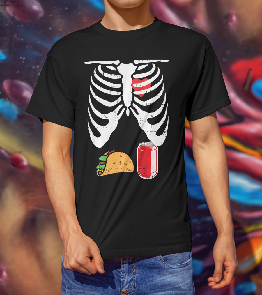 Skeleton Ribcage Heart Taco Beer Can Xray T-Shirt