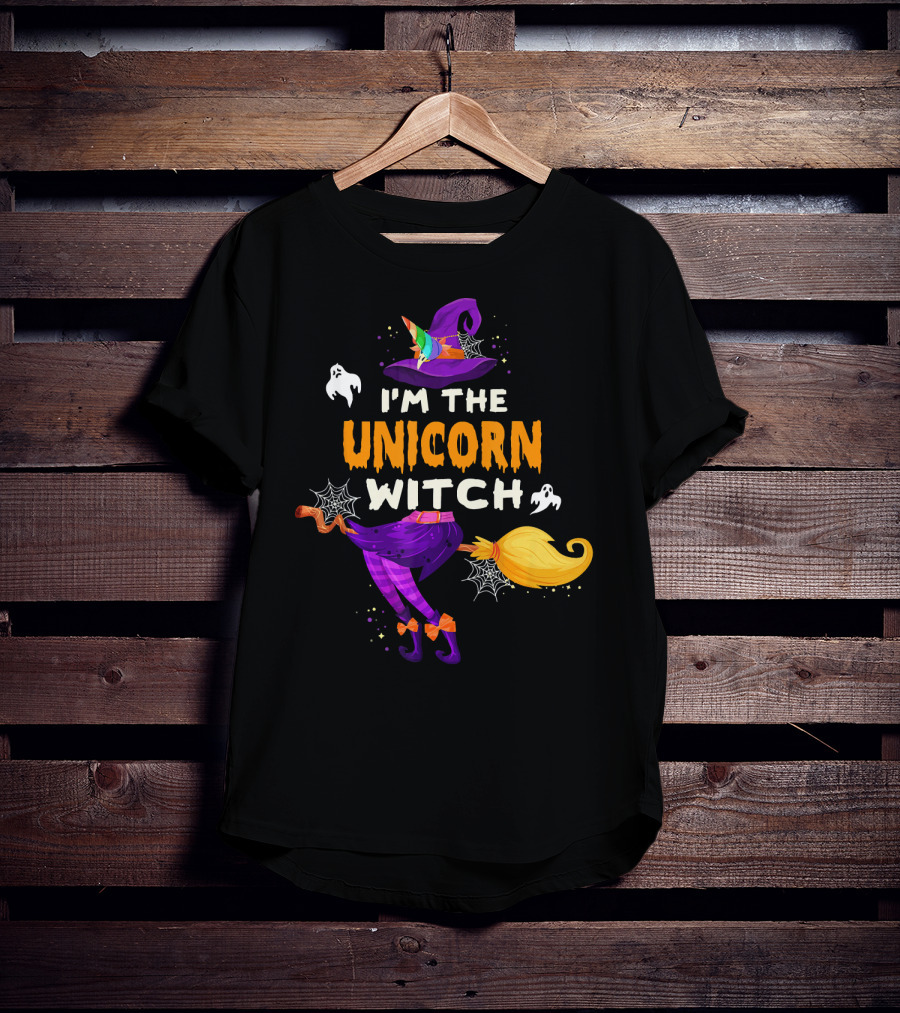 I'M THE UNICORN WITCH Halloween Ghosts Hat Broom Webs T-Shirt