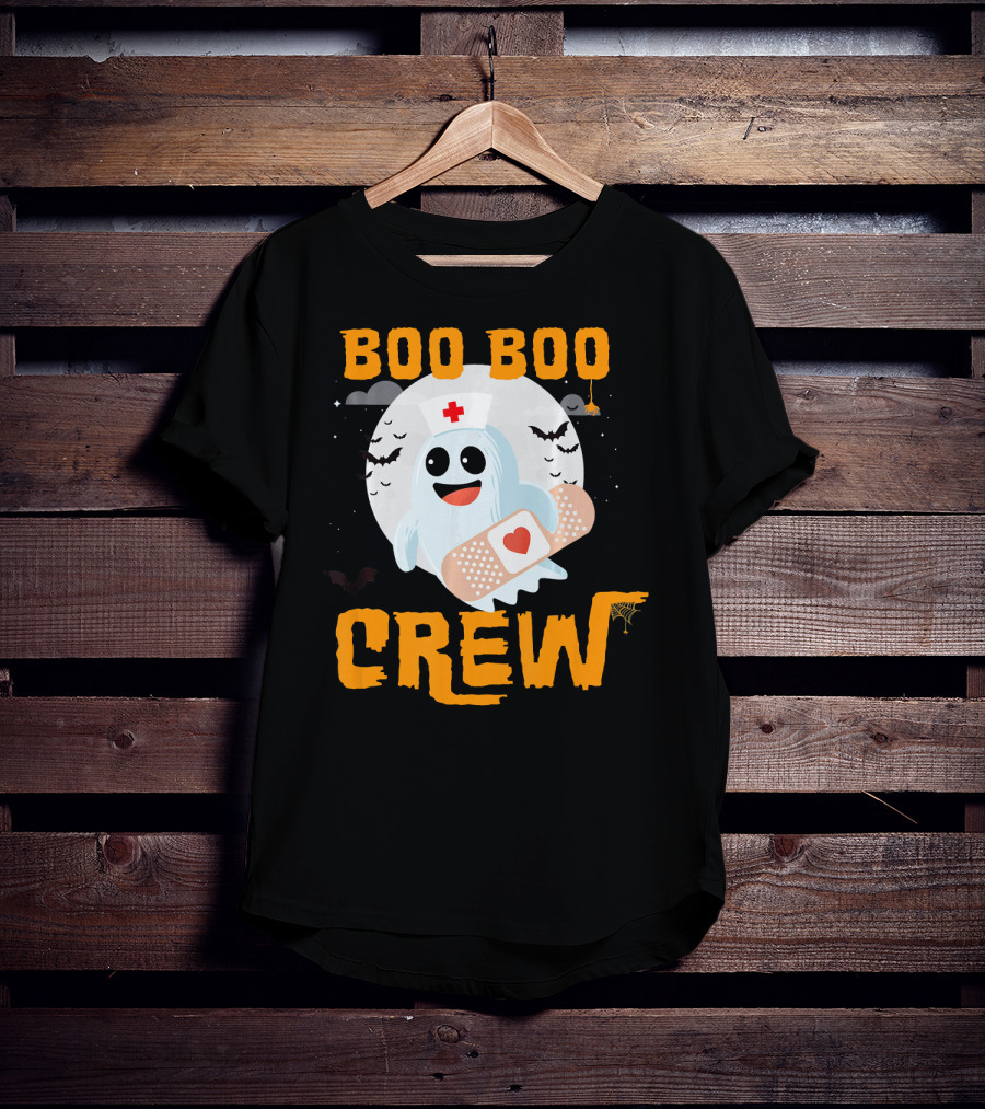 Boo Boo Crew Nurse Ghost Halloween Bandage Spooky Bat Moon Costume T-Shirt