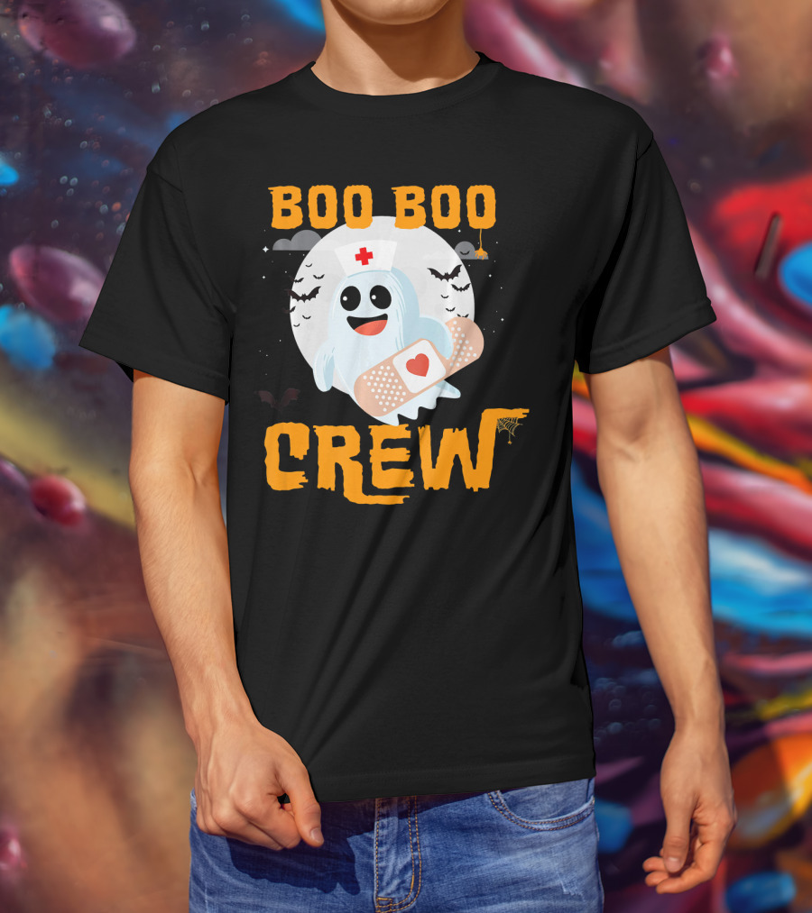 Boo Boo Crew Nurse Ghost Halloween Bandage Spooky Bat Moon Costume T-Shirt