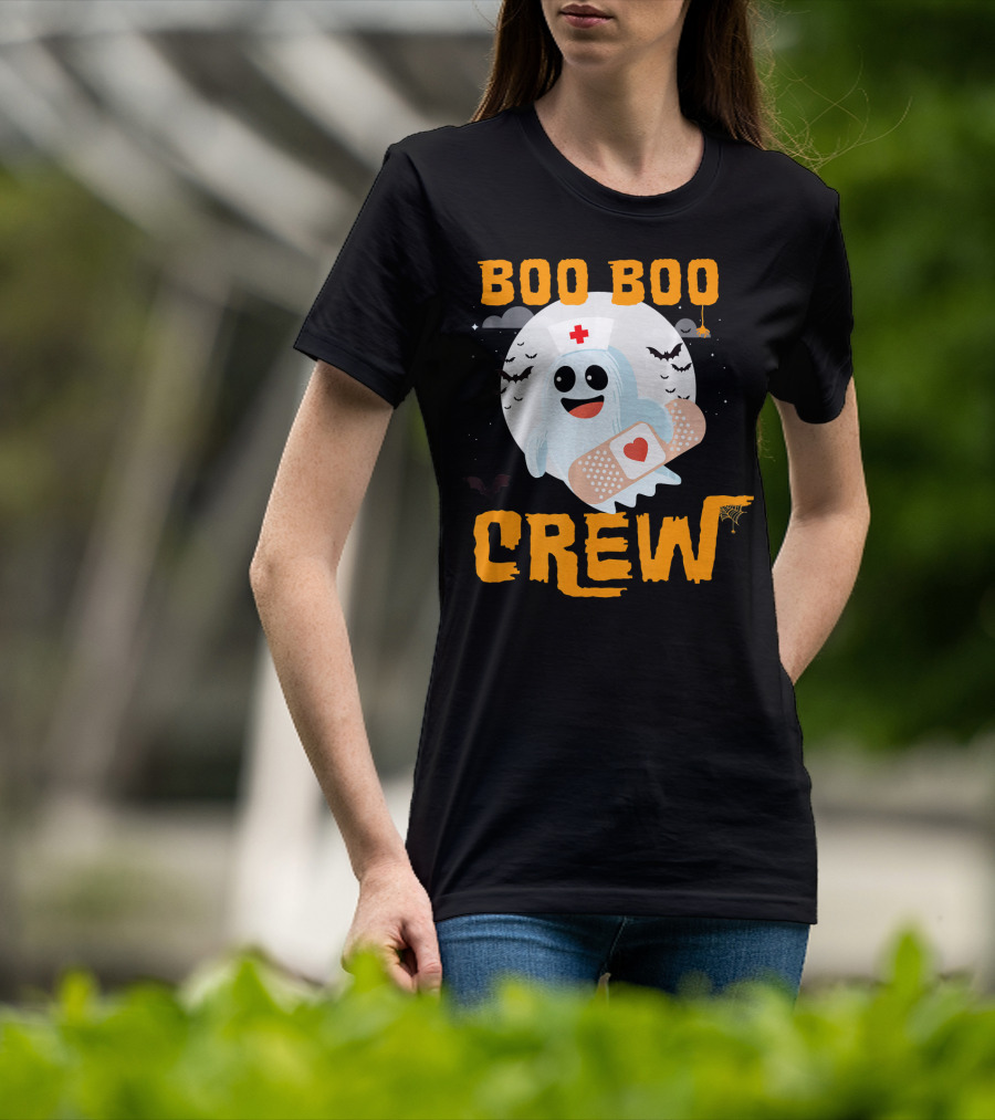 Boo Boo Crew Nurse Ghost Halloween Bandage Spooky Bat Moon Costume T-Shirt