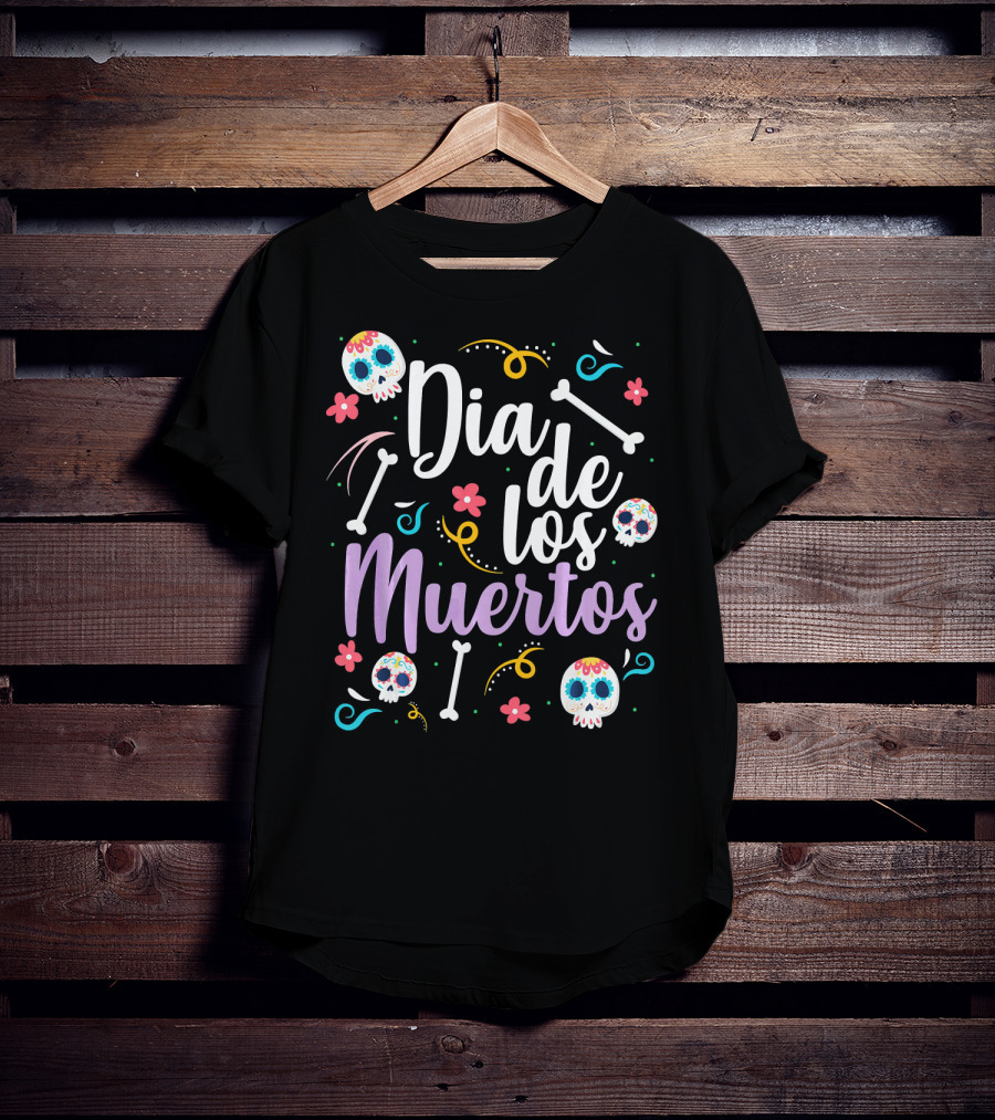 Dia De Los Muertos Colorful Sugar Skulls And Bones T-Shirt