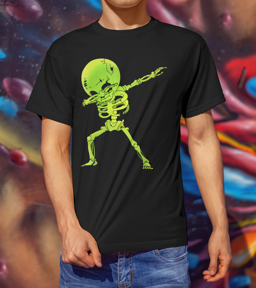 Skeleton Dabbing Zombie Halloween Moon T-Shirt