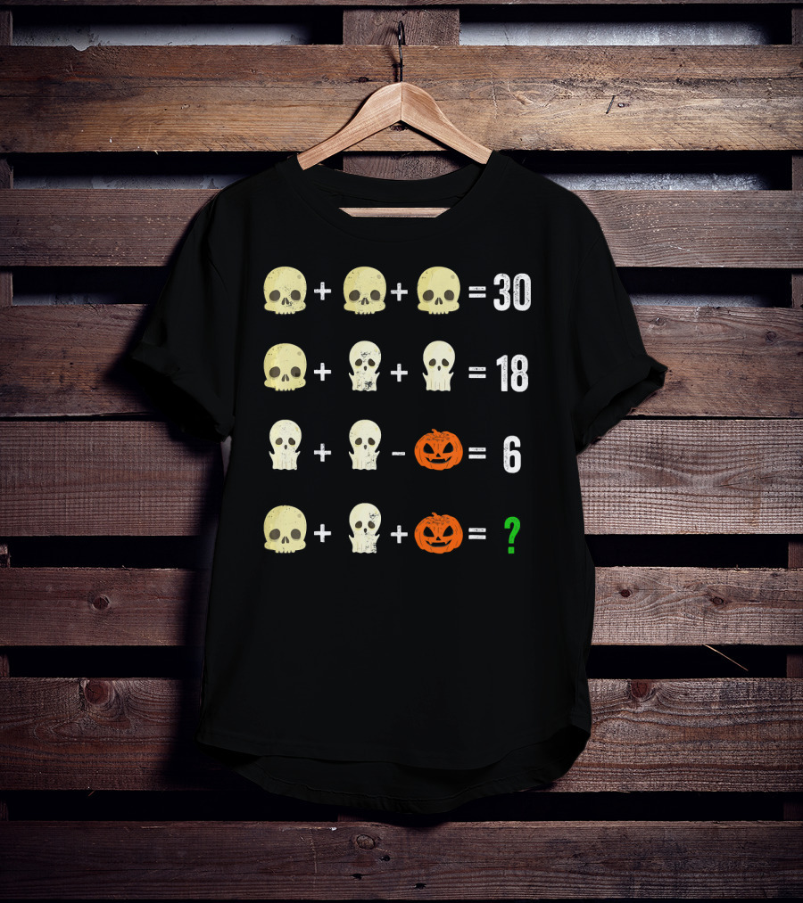 Math Puzzle Halloween Skulls And Pumpkins Calculation Challenge T-Shirt
