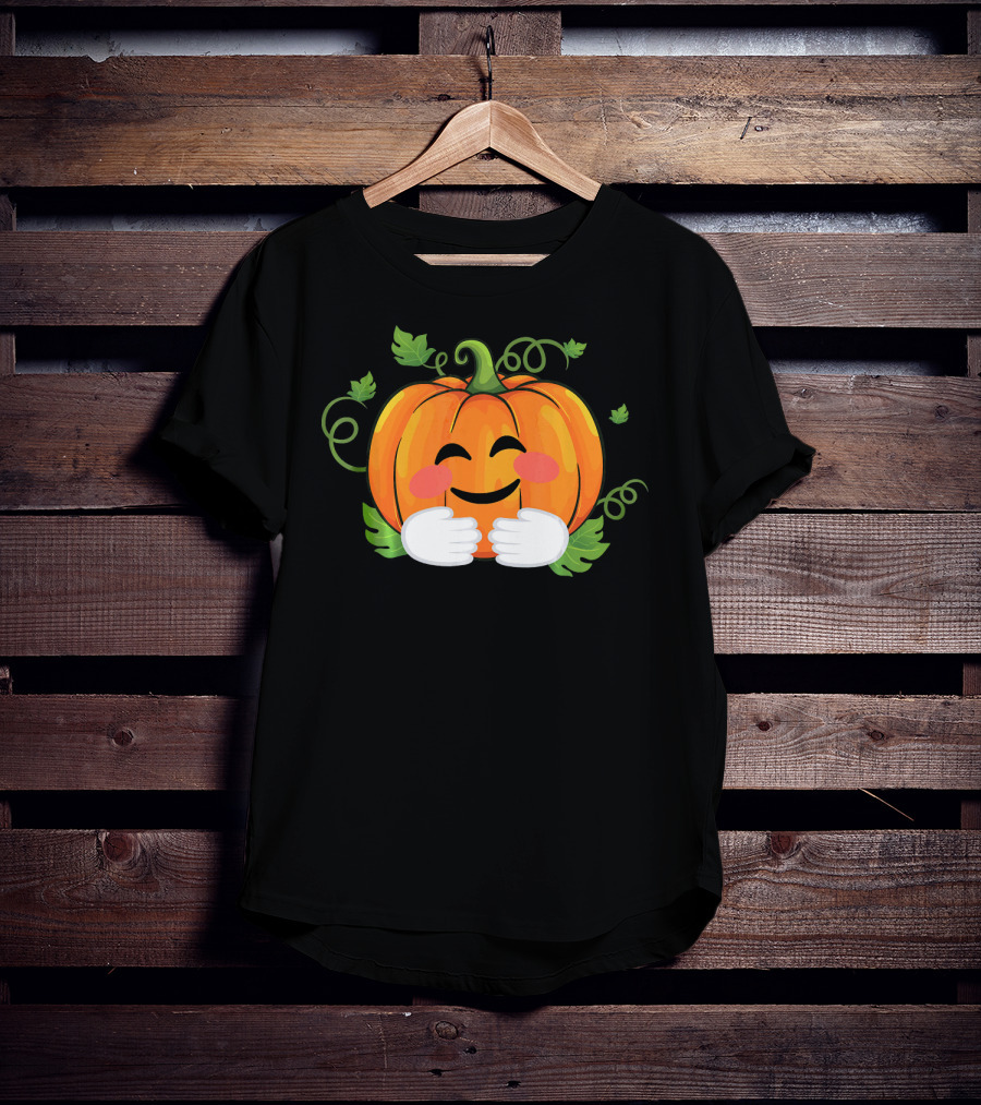 Pumpkin Emoji Big Hugs Smiling Face With Leaves And Vines T-Shirt