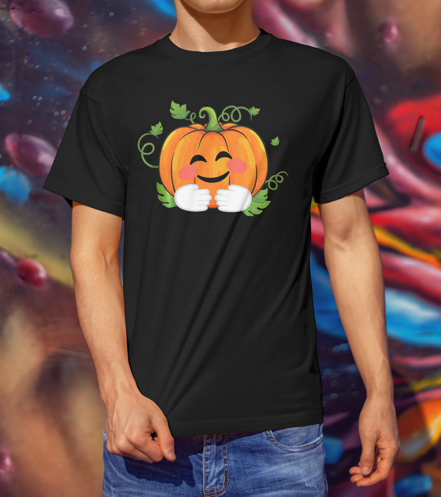 Pumpkin Emoji Big Hugs Smiling Face With Leaves And Vines T-Shirt