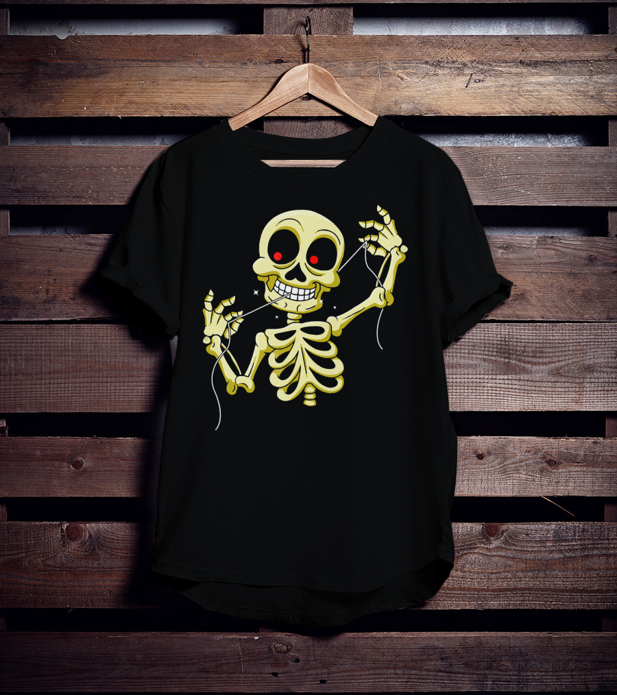 Flossing Skeleton With Red Eyes And Grinning Teeth T-Shirt