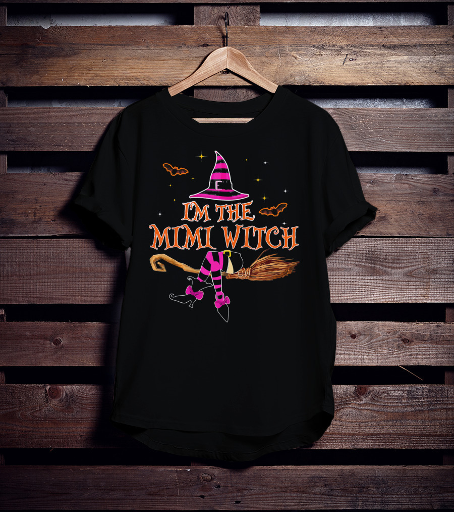 I'm The Mimi Witch Hat Broomstick Bats Halloween T-Shirt
